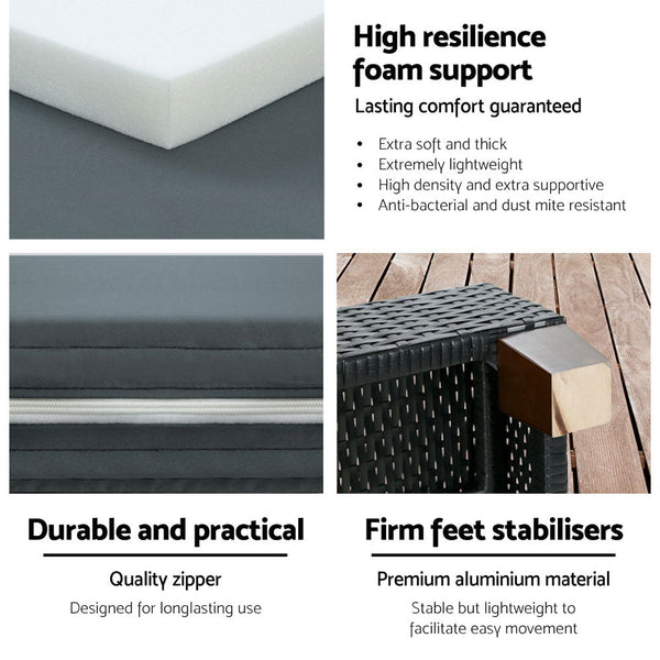 Gardeon Sun Lounge Wicker Lounger Day Bed Wheel Patio Outdoor Furniture Setting Gardeon