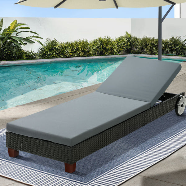 Gardeon Sun Lounge Wicker Lounger Day Bed Wheel Patio Outdoor Furniture Setting Gardeon
