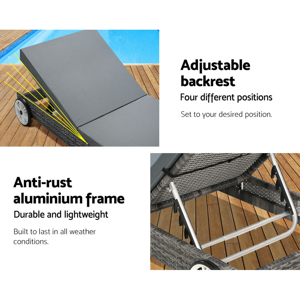 Gardeon Sun Lounge Wicker Lounger Day Bed Wheel Patio Outdoor Furniture Setting Gardeon