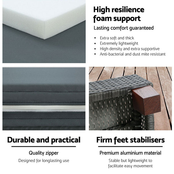 Gardeon Sun Lounge Wicker Lounger Day Bed Wheel Patio Outdoor Furniture Setting Gardeon