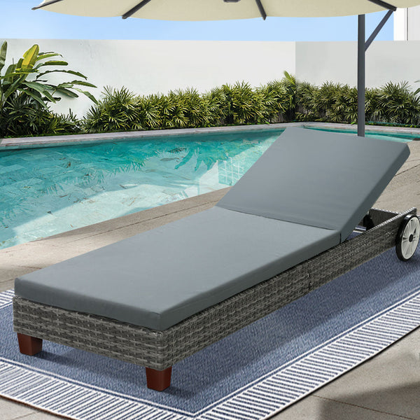 Gardeon Sun Lounge Wicker Lounger Day Bed Wheel Patio Outdoor Furniture Setting Gardeon