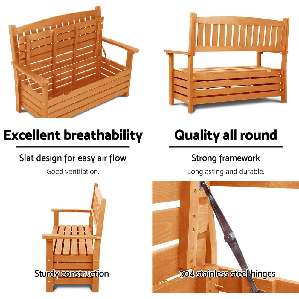 Gardeon Outdoor Storage Bench Box Wooden Garden Chair 2 Seat Timber Furniture freeshipping - Awezingly