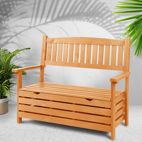 Gardeon Outdoor Storage Bench Box Wooden Garden Chair 2 Seat Timber Furniture freeshipping - Awezingly