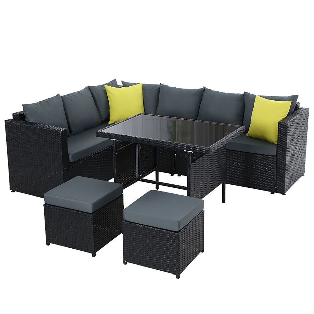 Gardeon Outdoor Furniture Patio Set Dining Sofa Table Chair Lounge Wicker Garden Black Gardeon