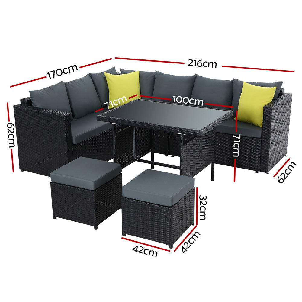 Gardeon Outdoor Furniture Patio Set Dining Sofa Table Chair Lounge Wicker Garden Black Gardeon