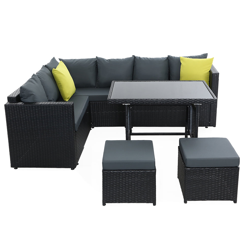 Gardeon Outdoor Furniture Patio Set Dining Sofa Table Chair Lounge Wicker Garden Black Gardeon