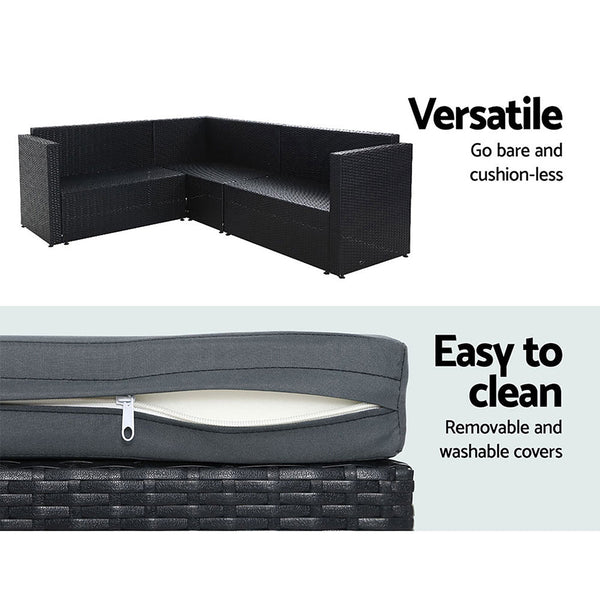 Gardeon Outdoor Furniture Patio Set Dining Sofa Table Chair Lounge Wicker Garden Black Gardeon