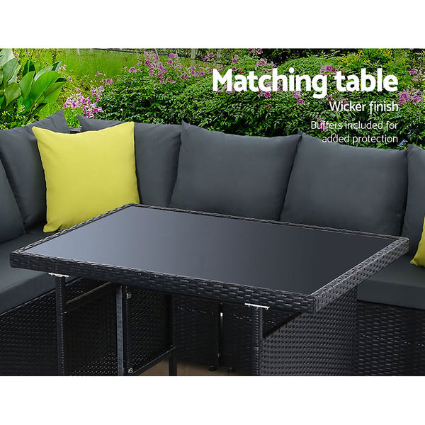 Gardeon Outdoor Furniture Patio Set Dining Sofa Table Chair Lounge Wicker Garden Black Gardeon