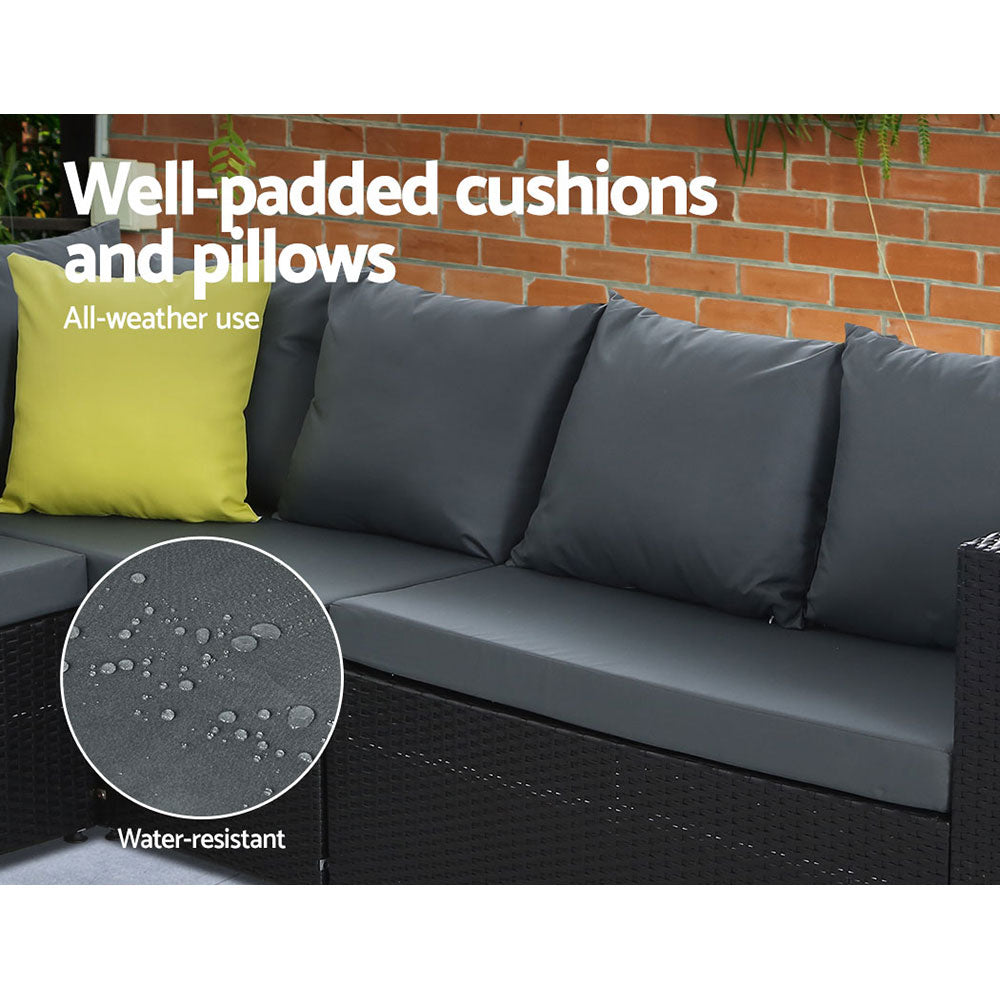 Gardeon Outdoor Furniture Patio Set Dining Sofa Table Chair Lounge Wicker Garden Black Gardeon