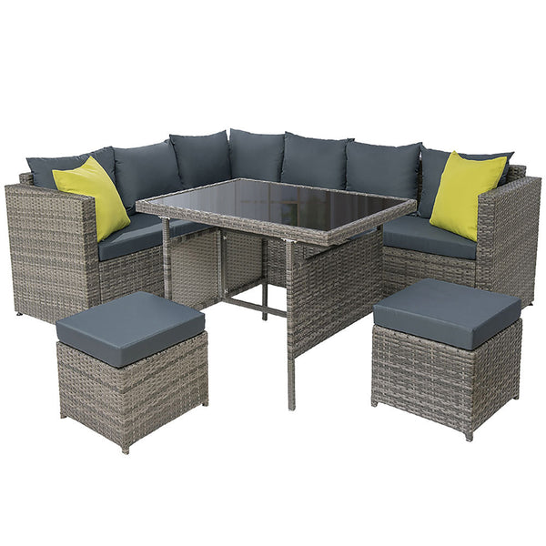 Gardeon Outdoor Furniture Patio Set Dining Sofa Table Chair Lounge Garden Wicker Grey Gardeon