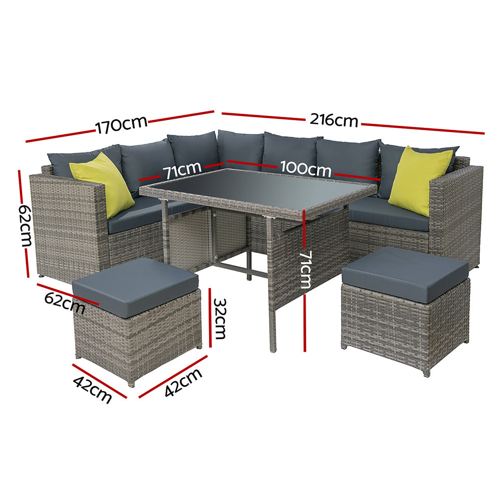 Gardeon Outdoor Furniture Patio Set Dining Sofa Table Chair Lounge Garden Wicker Grey Gardeon