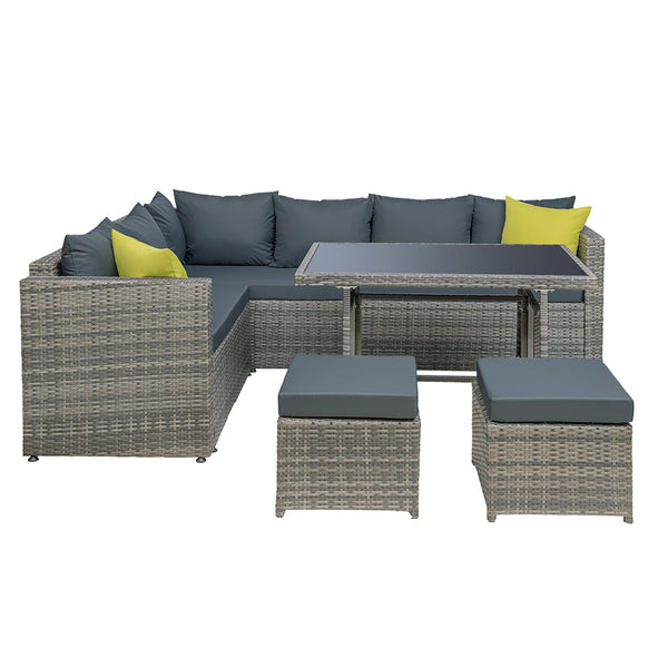 Gardeon Outdoor Furniture Patio Set Dining Sofa Table Chair Lounge Garden Wicker Grey Gardeon