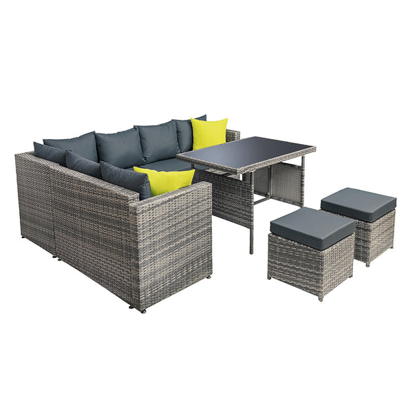Gardeon Outdoor Furniture Patio Set Dining Sofa Table Chair Lounge Garden Wicker Grey Gardeon