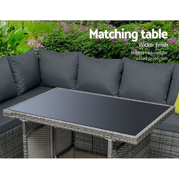 Gardeon Outdoor Furniture Patio Set Dining Sofa Table Chair Lounge Garden Wicker Grey Gardeon