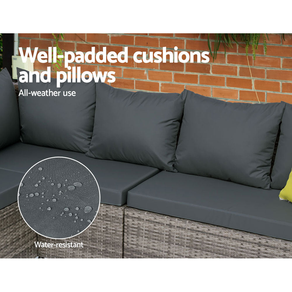 Gardeon Outdoor Furniture Patio Set Dining Sofa Table Chair Lounge Garden Wicker Grey Gardeon