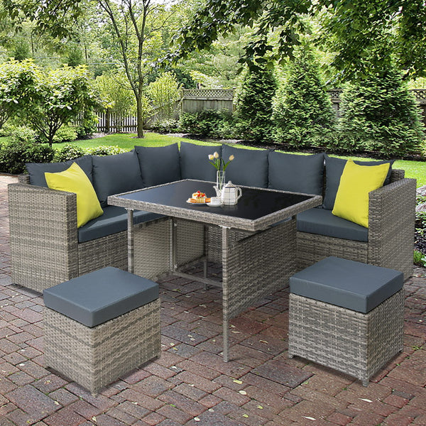 Gardeon Outdoor Furniture Patio Set Dining Sofa Table Chair Lounge Garden Wicker Grey Gardeon