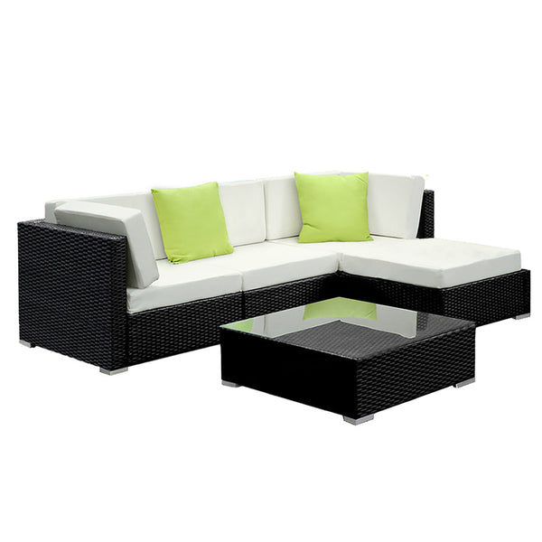 Gardeon 5PC Sofa Set with Storage Cover Outdoor Furniture Wicker Gardeon