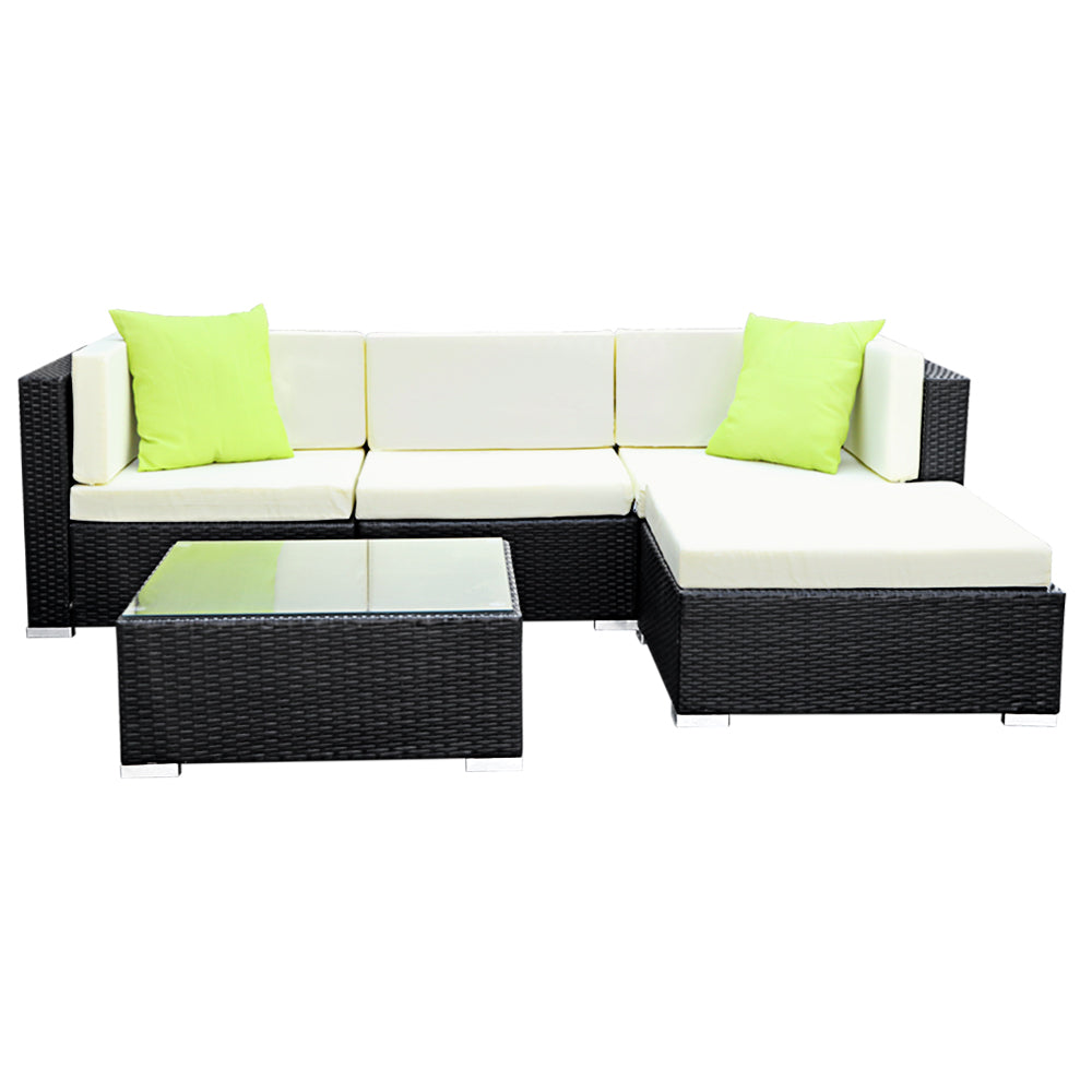 Gardeon 5PC Sofa Set with Storage Cover Outdoor Furniture Wicker Gardeon