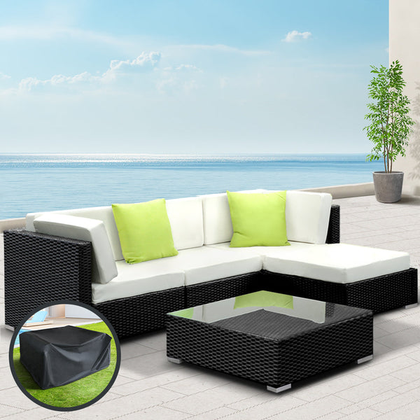Gardeon 5PC Sofa Set with Storage Cover Outdoor Furniture Wicker Gardeon