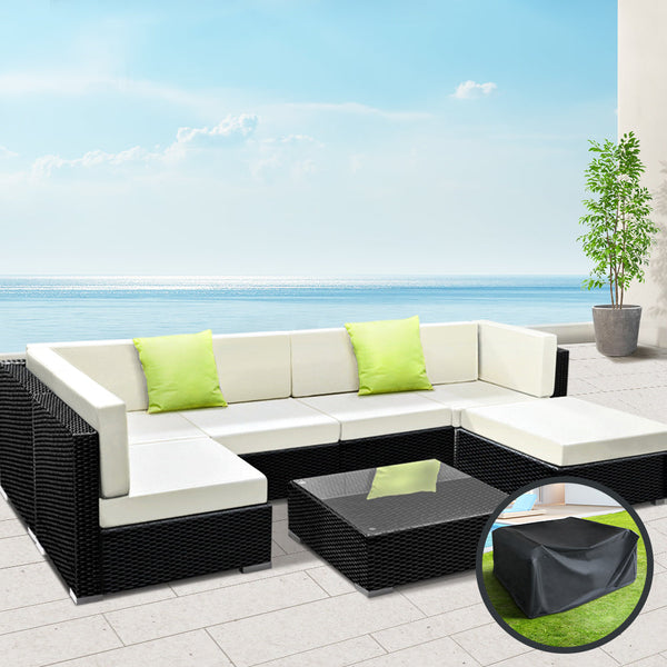 Gardeon 7PC Sofa Set with Storage Cover Outdoor Furniture Wicker Gardeon