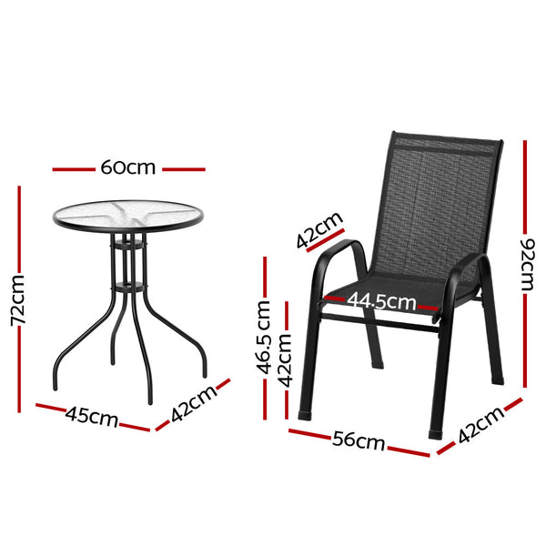 Gardeon Outdoor Furniture 3PC Table and chairs Stackable Bistro Set Patio Coffee Gardeon