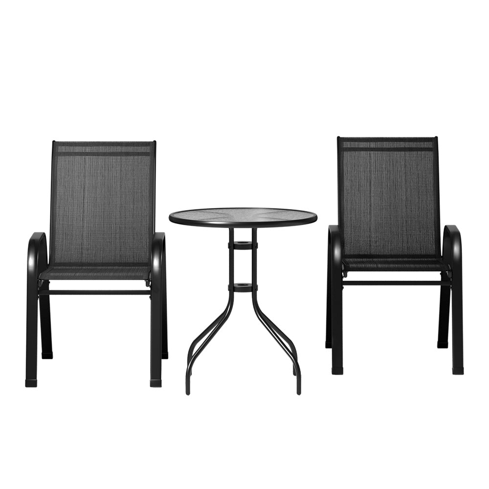 Gardeon Outdoor Furniture 3PC Table and chairs Stackable Bistro Set Patio Coffee Gardeon
