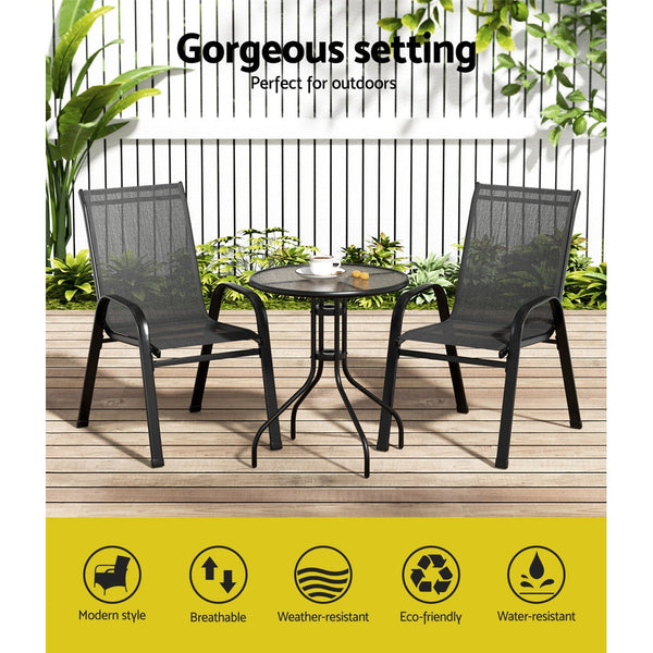Gardeon Outdoor Furniture 3PC Table and chairs Stackable Bistro Set Patio Coffee Gardeon