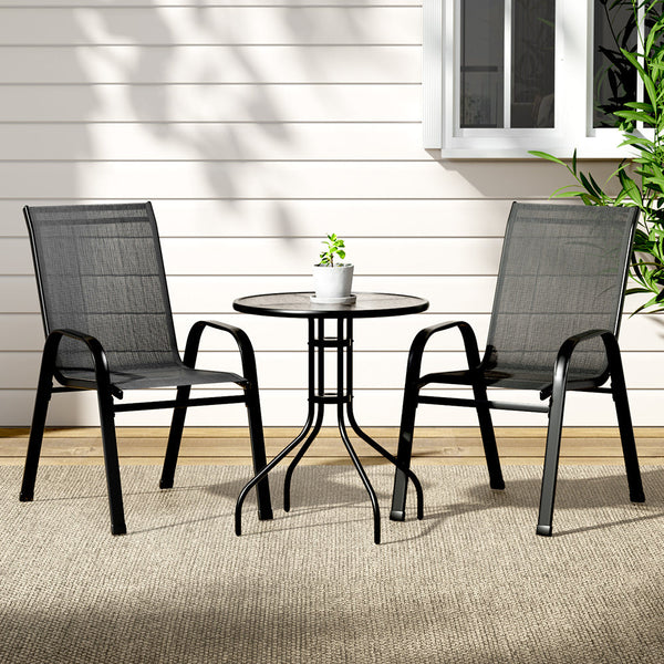 Gardeon Outdoor Furniture 3PC Table and chairs Stackable Bistro Set Patio Coffee Gardeon