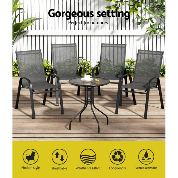 Gardeon Outdoor Furniture 5PC Table and chairs Stackable Bistro Set Patio Coffee Gardeon