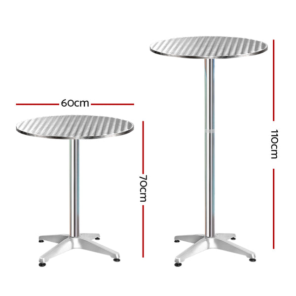 Gardeon 2pcs Outdoor Bar Table Furniture Adjustable Aluminium Cafe Table Round Gardeon