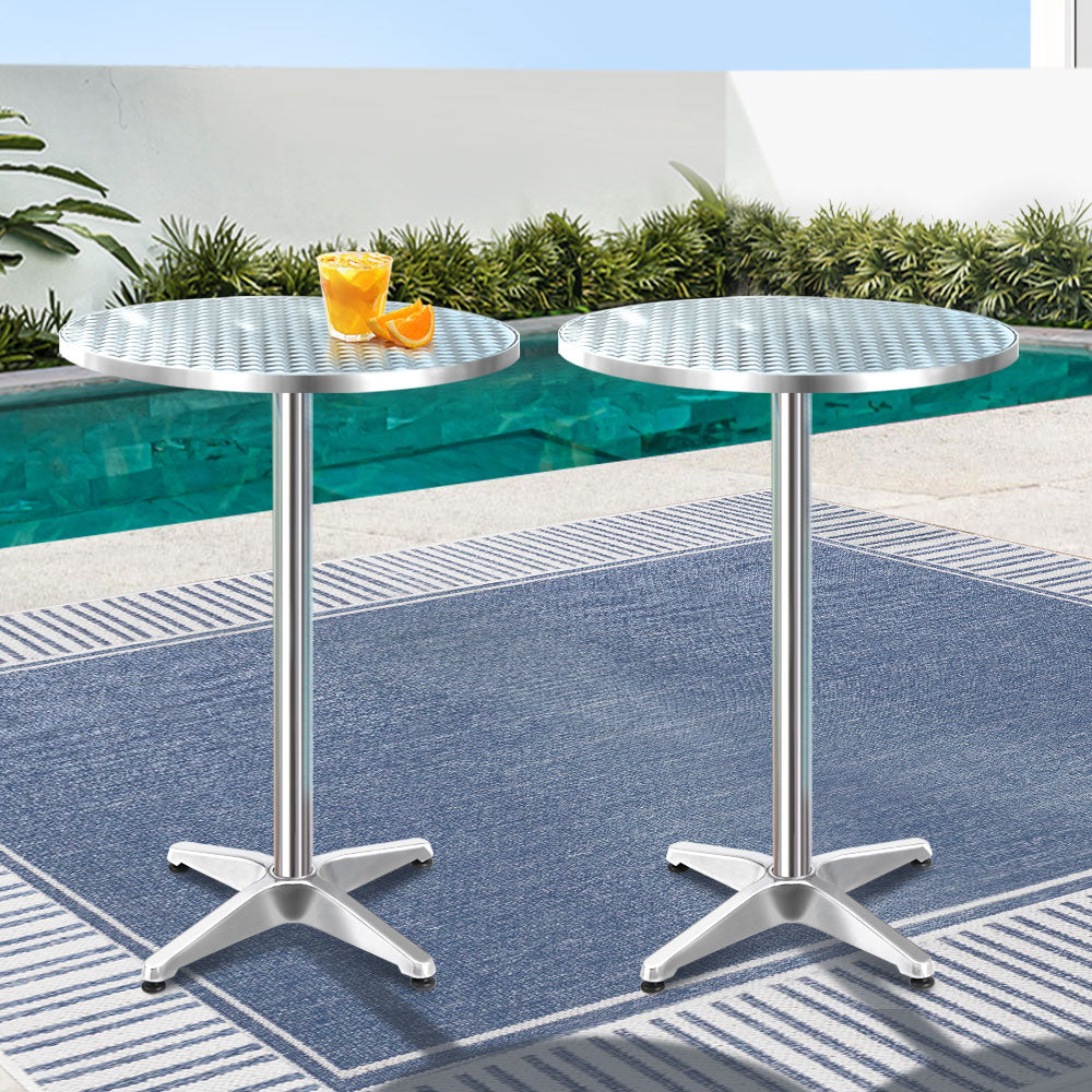 Gardeon 2pcs Outdoor Bar Table Furniture Adjustable Aluminium Cafe Table Round Gardeon
