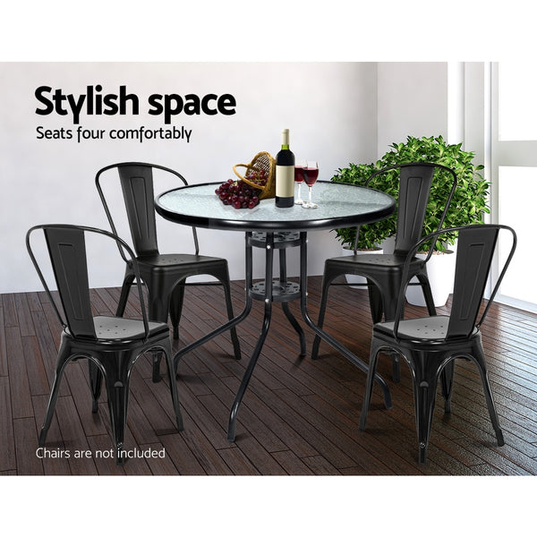 Gardeon Outdoor Dining Table Bar Setting Steel Glass 70CM freeshipping - Awezingly