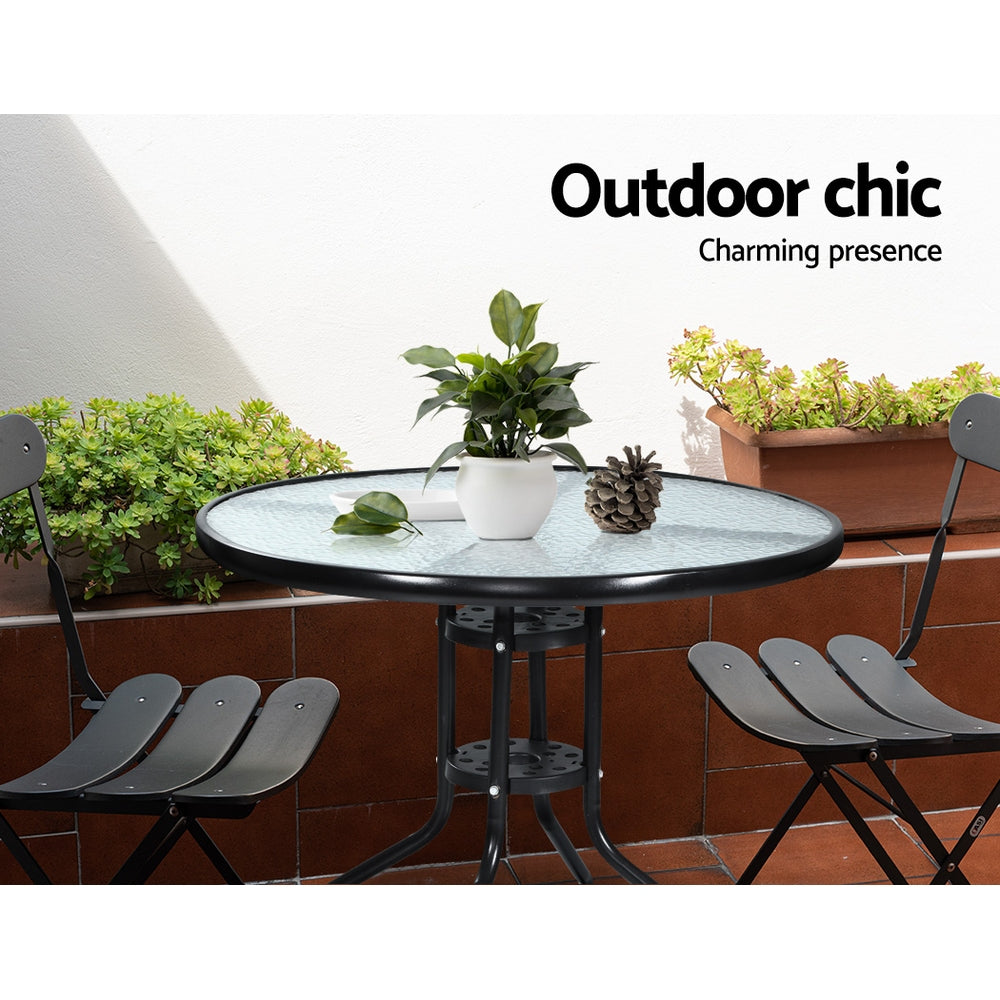 Gardeon Outdoor Dining Table Bar Setting Steel Glass 70CM freeshipping - Awezingly