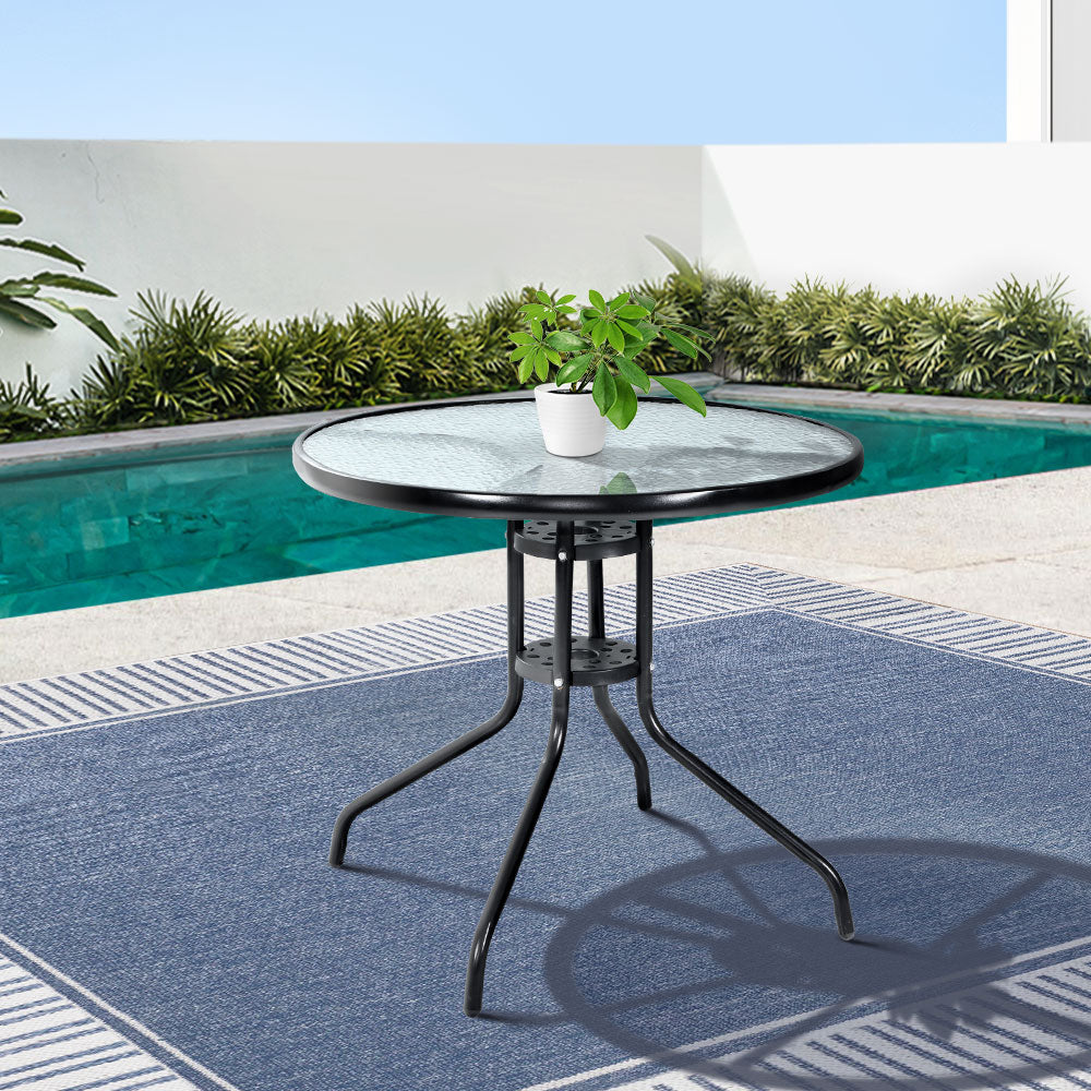 Gardeon Outdoor Dining Table Bar Setting Steel Glass 70CM freeshipping - Awezingly