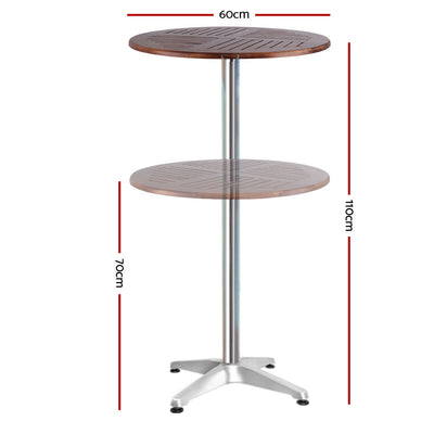 Gardeon Outdoor Bar Table Furniture Wooden Cafe Table Aluminium Adjustable Round