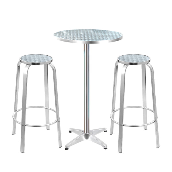 Gardeon Outdoor Bistro Set Bar Table Stools Adjustable Aluminium Cafe 3PC Round freeshipping - Awezingly