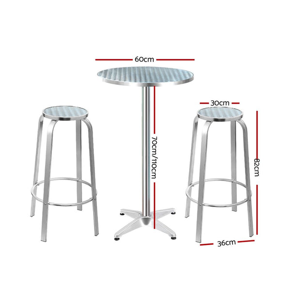 Gardeon Outdoor Bistro Set Bar Table Stools Adjustable Aluminium Cafe 3PC Round freeshipping - Awezingly
