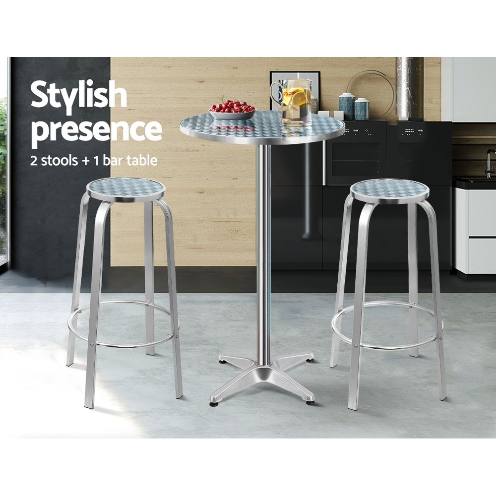 Gardeon Outdoor Bistro Set Bar Table Stools Adjustable Aluminium Cafe 3PC Round freeshipping - Awezingly