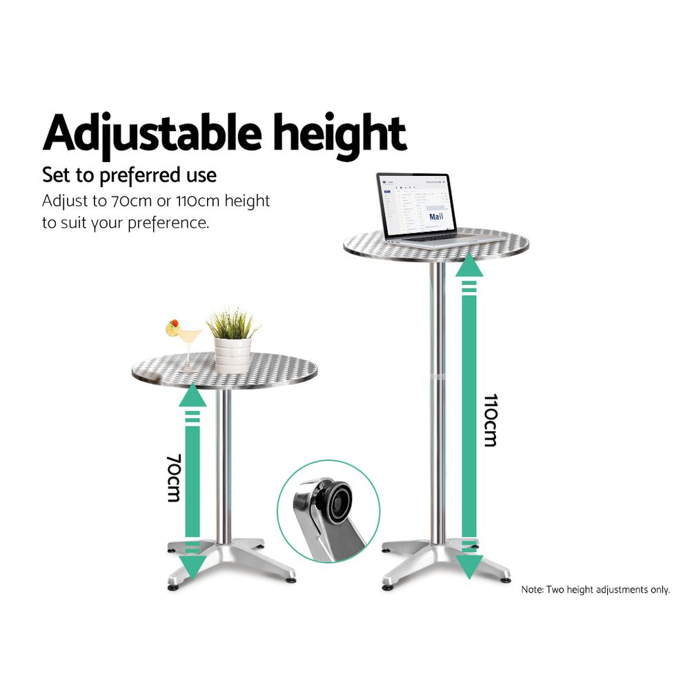 Gardeon Outdoor Bistro Set Bar Table Stools Adjustable Aluminium Cafe 3PC Round freeshipping - Awezingly