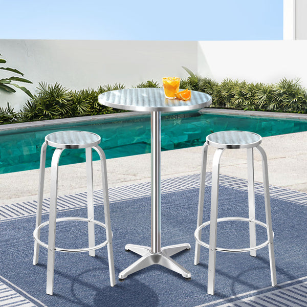 Gardeon Outdoor Bistro Set Bar Table Stools Adjustable Aluminium Cafe 3PC Round freeshipping - Awezingly