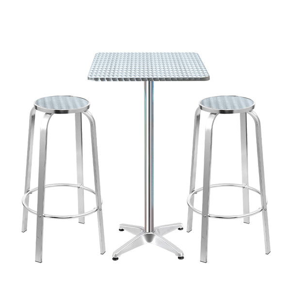 Gardeon Outdoor Bistro Set Bar Table Stools Adjustable Aluminium Cafe 3PC Square freeshipping - Awezingly