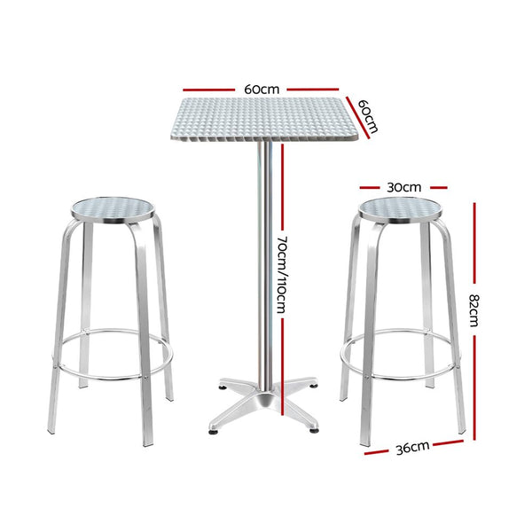 Gardeon Outdoor Bistro Set Bar Table Stools Adjustable Aluminium Cafe 3PC Square freeshipping - Awezingly