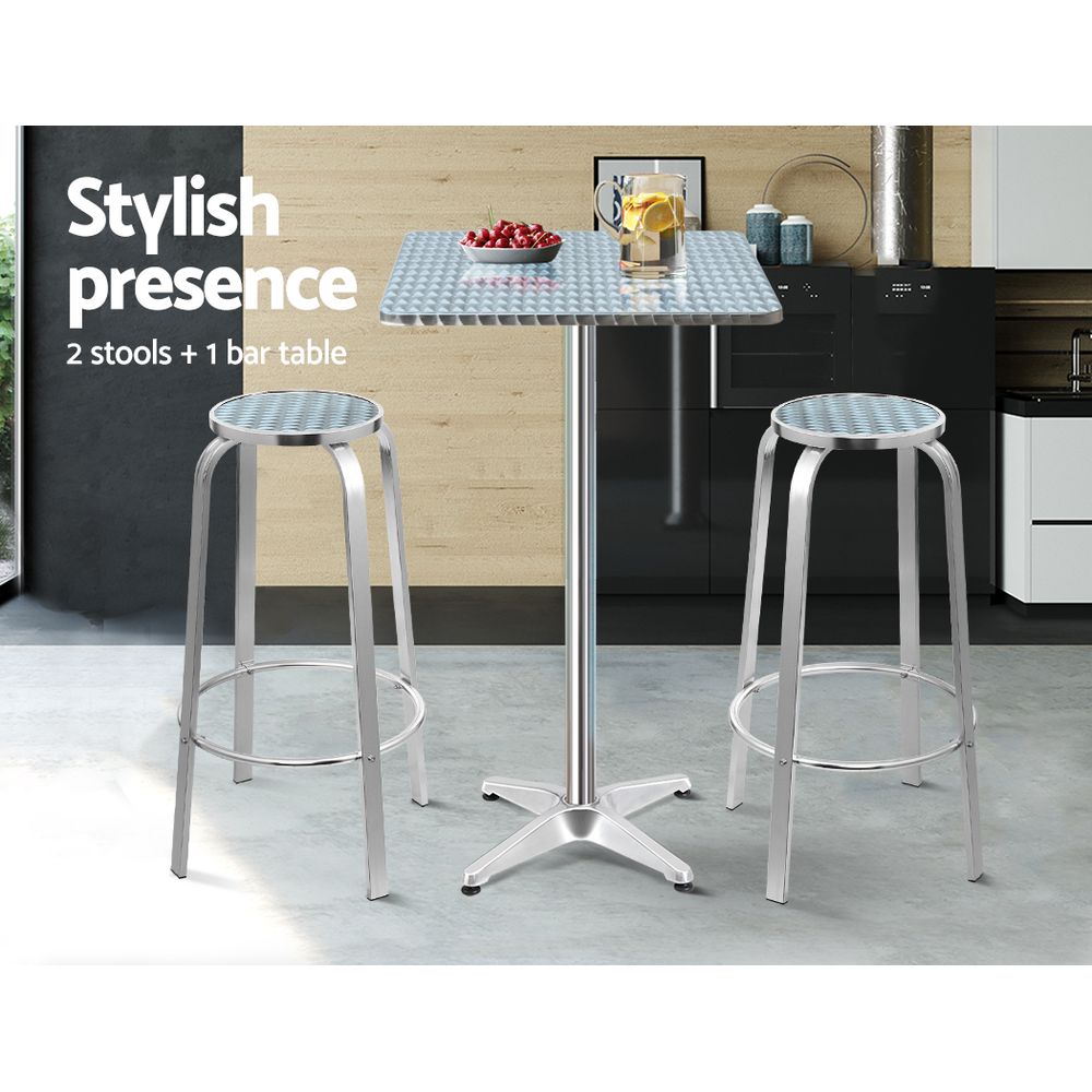 Gardeon Outdoor Bistro Set Bar Table Stools Adjustable Aluminium Cafe 3PC Square freeshipping - Awezingly