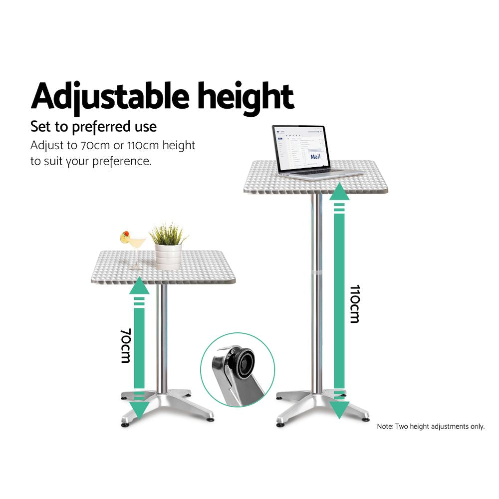 Gardeon Outdoor Bistro Set Bar Table Stools Adjustable Aluminium Cafe 3PC Square freeshipping - Awezingly