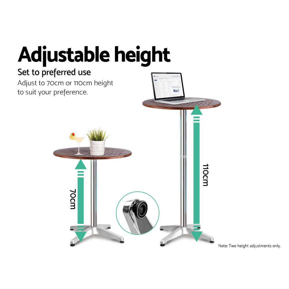 Gardeon Outdoor Bistro Set Bar Table Stools Adjustable Aluminium Cafe 3PC Wood freeshipping - Awezingly