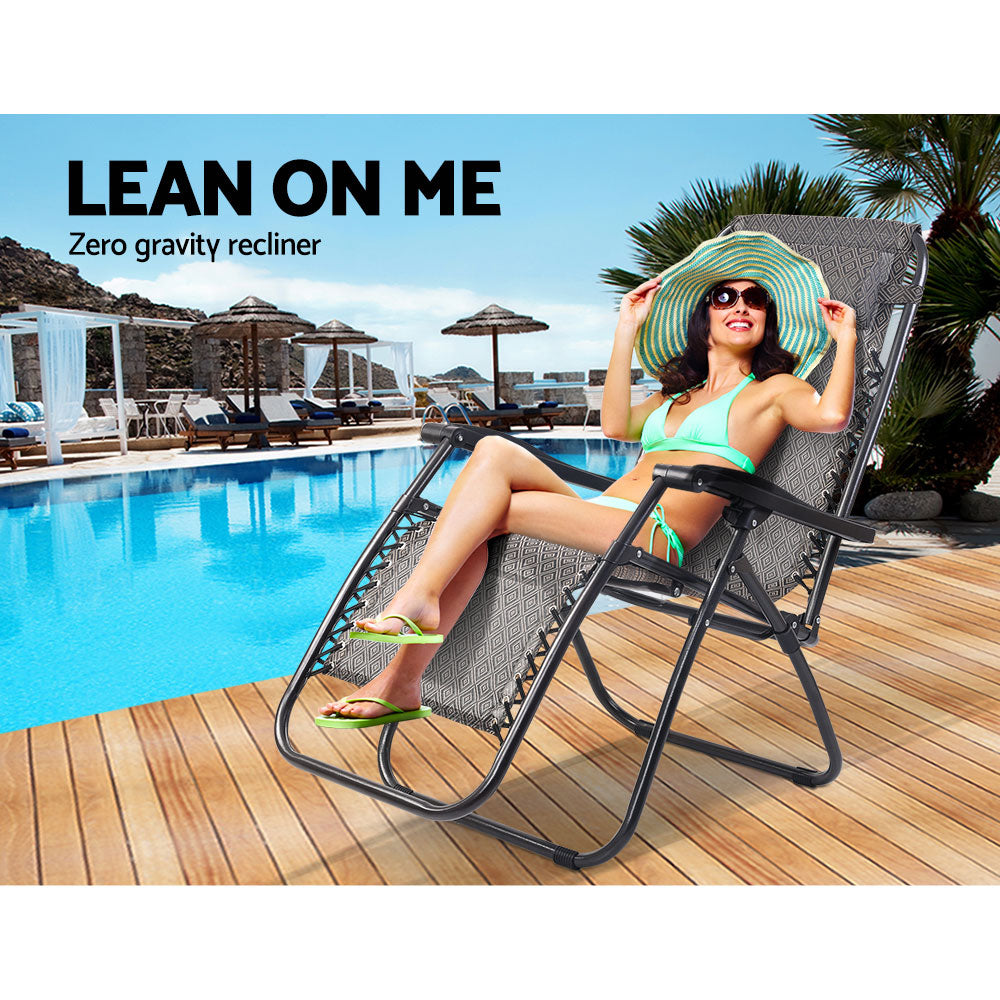 Gardeon Zero Gravity Recliner Chairs Outdoor Sun Lounge Beach Chair Camping - Beige Gardeon