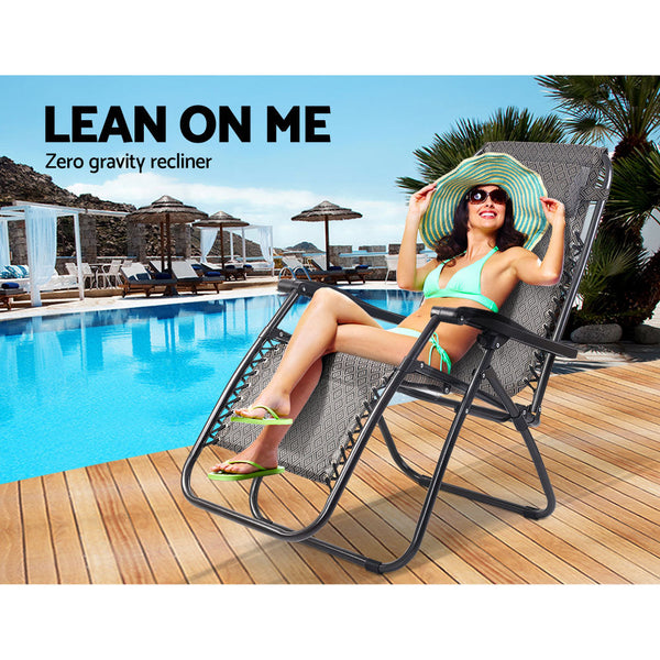 Gardeon Zero Gravity Recliner Chairs Outdoor Sun Lounge Beach Chair Camping - Beige Gardeon