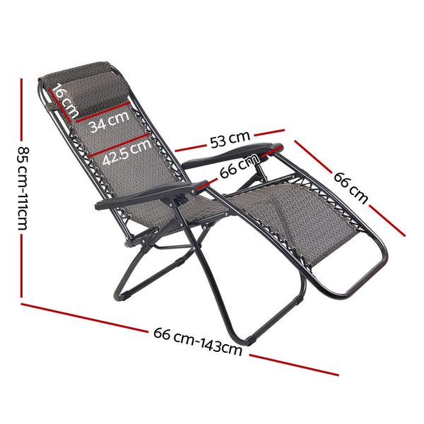 Gardeon Zero Gravity Chair 2PC Reclining Outdoor Sun Lounge Folding Camping Gardeon