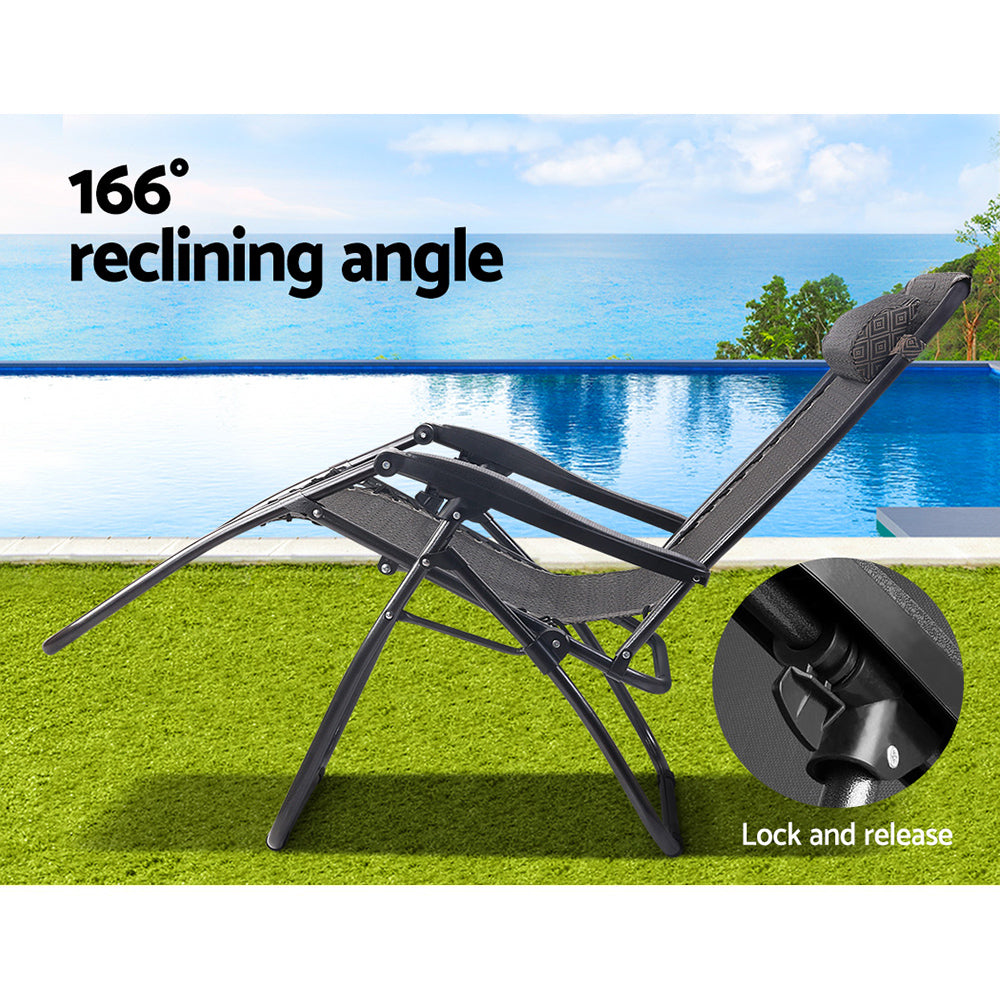 Gardeon Zero Gravity Chair 2PC Reclining Outdoor Sun Lounge Folding Camping Gardeon