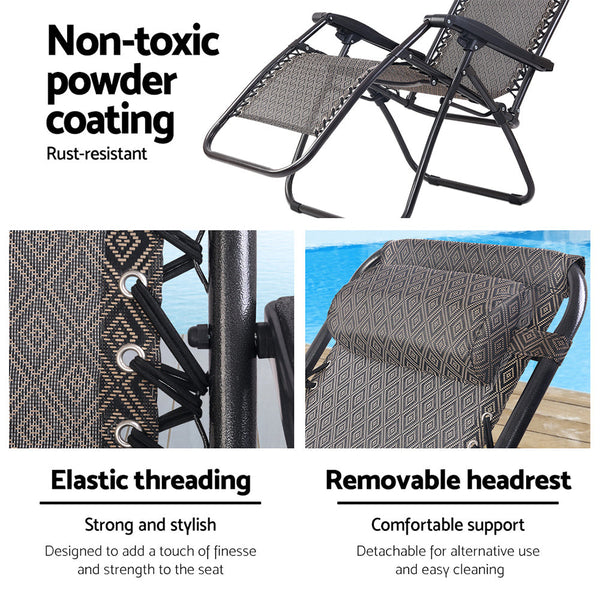 Gardeon Zero Gravity Chair 2PC Reclining Outdoor Sun Lounge Folding Camping Gardeon